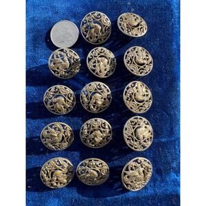 Vtg Metal Bird Motif Buttons Intricate Woodland Flight Sarah Coventry Style